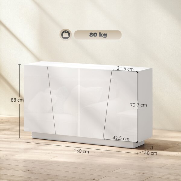 Dulap multifunctional HOMCOM cu 5 niveluri din PA alb cu polita reglabila pe 3 niveluri si baza inaltata, 150x40x88 cm | Aosom Romania