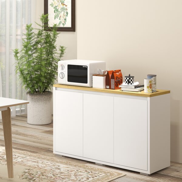 HOMCOM Bufet de Bucătărie, Dulap Depozitare cu 3 Uși, Rafturi Reglabile, Design Modern pentru Living, Hol, Alb | Aosom Romania