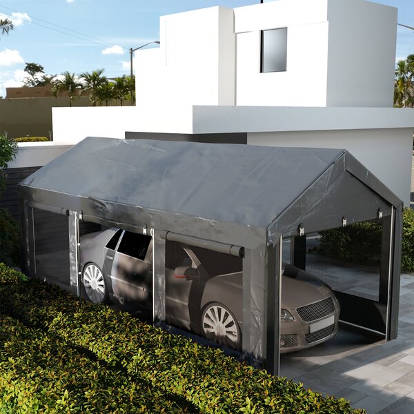 Outsunny Pavilion de Grădină cu Înălțime Reglabilă, 4 Uși și 4 Ferestre, 6x3 m, Gri Închis | Aosom Romania