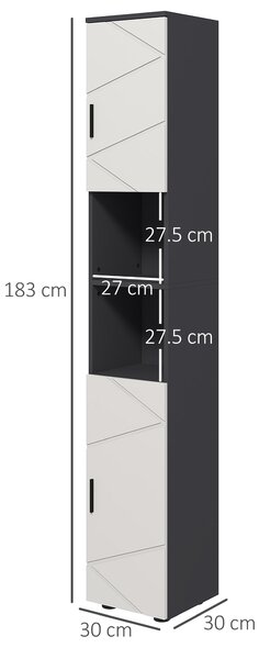 Kleankin Dulap de Baie Inalt de 183cm, Dulap de Depozitare Ingust pentru Baie cu Rafturi Deschise, Dulapuri cu 2 Usi, Gri | Aosom Romania