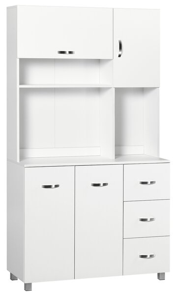 Homcom Bufet Înalt pentru Bucătărie, Dulap cu Sertare și Dulapioare, Rafturi Deschise pentru Microunde, 100x39.5x183.5cm, Alb | Aosom Romania