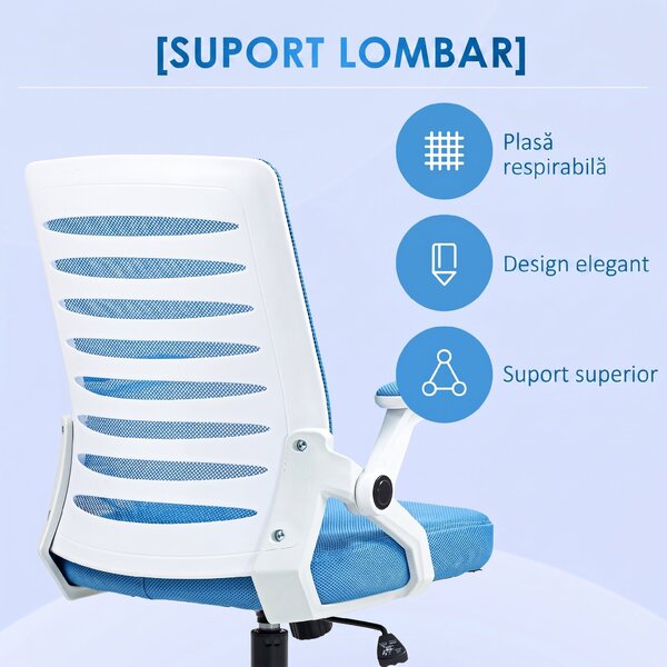 Vinsetto Scaun Ergonomic Reglabil pe Înălțime cu Cotiere de Ridicare, Scaun de Birou Pivotant din Poliester, 54x54x89-99 cm, Albastru | Aosom Romania