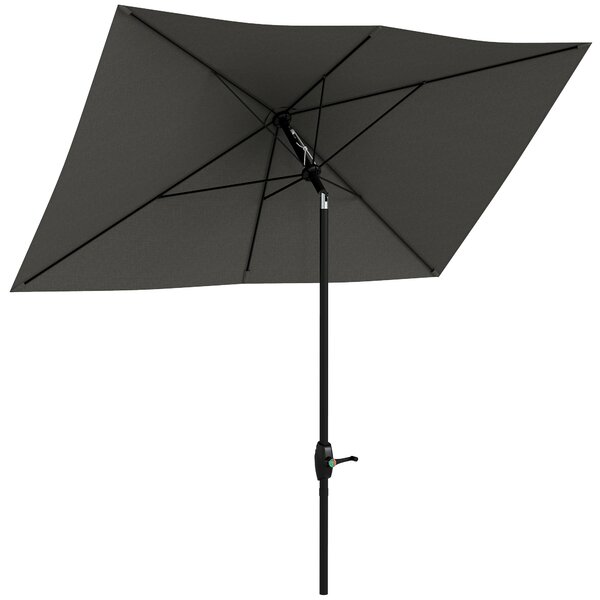 Outsunny Umbrelă de Soare Dreptunghiulară, Umbrelă pentru terasă cu înclinare și deschidere cu manivelă, 300x200x248 cm, Gri | Aosom Romania