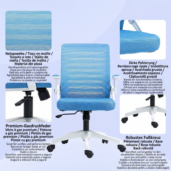 Vinsetto Scaun Ergonomic Reglabil pe Înălțime cu Cotiere de Ridicare, Scaun de Birou Pivotant din Poliester, 54x54x89-99 cm, Albastru | Aosom Romania