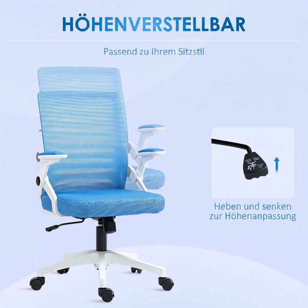 Vinsetto Scaun Ergonomic Reglabil pe Înălțime cu Cotiere de Ridicare, Scaun de Birou Pivotant din Poliester, 54x54x89-99 cm, Albastru | Aosom Romania