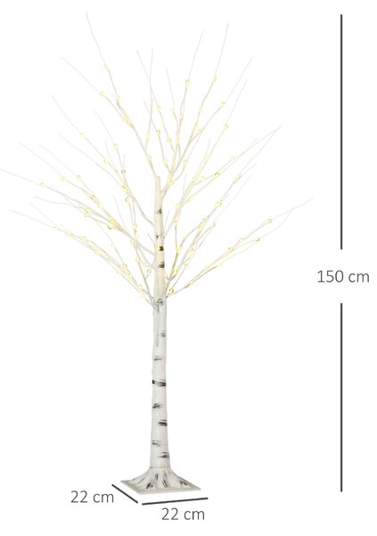 HOMCOM Pom de Crăciun cu Lumini LED și 12 Crengi pentru Interior și Exterior din PP și Metal, 22x22x150 cm, Alb | Aosom Romania