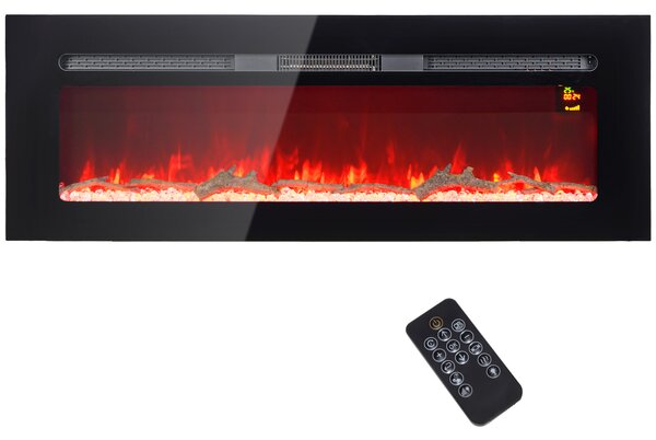 HOMCOM Șemineu Electric Încastrabil cu Telecomandă, Flacără Reglabilă, Temporizator și Termostat, 127x15,8x45 cm, Negru | Aosom Romania