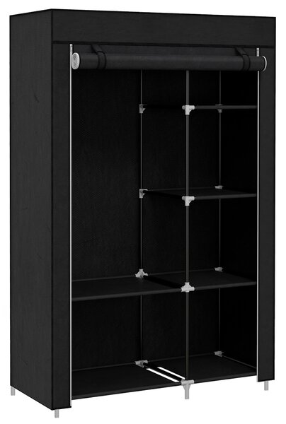 HOMCOM Dulap Portabil din Material, Dulap cu 6 Rafturi Deschise, 1 Bară și Ușă cu Fermoar, 103x43x162,5 cm, Negru | Aosom Romania