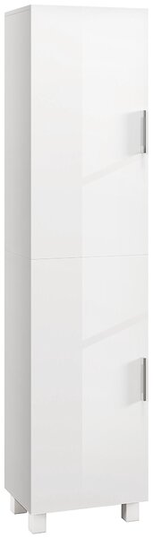 HOMCOM Dulap Baie Modern, Dulap Înalt de Baie cu Două Uși și Rafturi Reglabile din Lemn, 40x30x167,5 cm, Alb Lucios | Aosom Romania