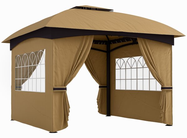 Outsunny Pavilion de Grădină cu Copertină, Perdele, Ferestre și Acoperiș Ventilat, 335x335x285 cm, Bej | Aosom Romania