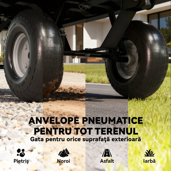 Outsunny Cărucior de Grădină de 114L cu Pereți Laterali Detașabili și Mâner Rotativ, 105x51x54 cm, Negru | Aosom Romania