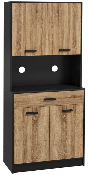 HOMCOM Dulap de bucătărie din lemn cu 2 dulapuri cu 2 uși și sertar, 80x40x180 cm, negru și culoare lemn | Aosom Romania