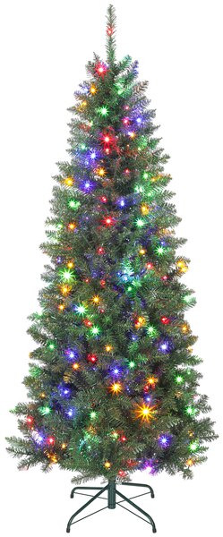 HOMCOM Pom de Crăciun Artificial de 180 cm cu Lumini Incorporate Albe și Colorate în 9 Moduri și 899 Crengi Ignifuge, Brad de Crăciun Dens și Realistic cu Bază Metalică Pliabilă pentru Acasă | Aosom Romania