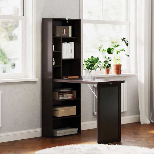 HOMCOM Birou Modern Pliabil cu Bibliotecă și Tablă, din Lemn și Metal, 98x51x153 cm, Maro | Aosom Romania