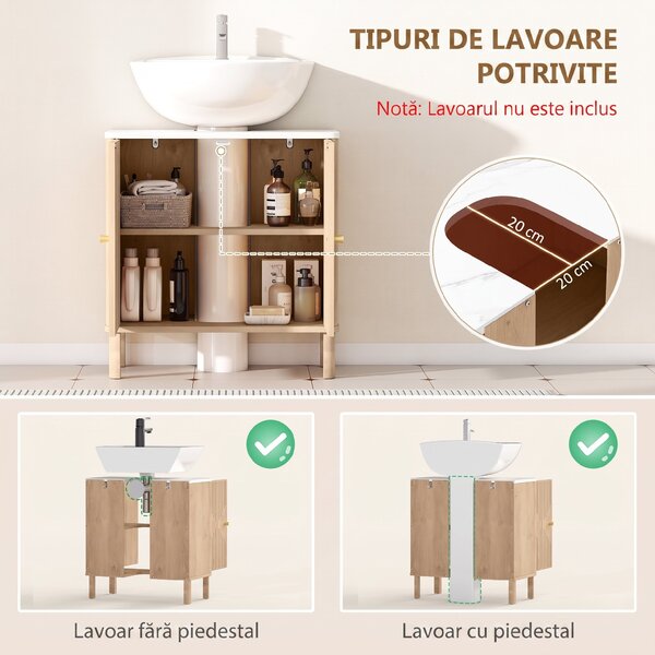 HOMCOM Dulap sub lavoar cu 2 uși, cu raft reglabil, cu efect de marmură și stejar | Aosom Romania