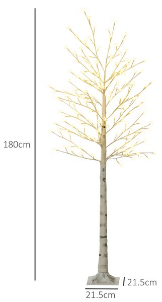 HOMCOM Brad de Mesteacăn cu 180 de Lumini LED Înălțime 180cm 3 Nivele de Luminozitate Alb | Aosom Romania