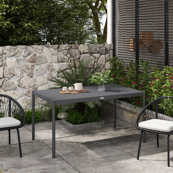 Outsunny Masă de Grădină cu Lamele, Dimensiuni 145x90 cm, Masă de Dining pentru 6 Persoane, Rectangulară, din Aluminiu și Oțel, pentru Curte, Terasă, Balcon și Exterior, Gri Închis | Aosom Romania