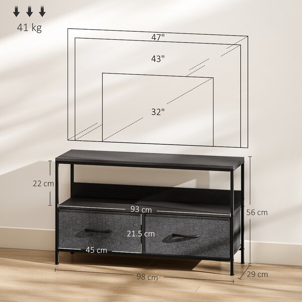 HOMCOM Mobilier pentru Televizor de 47" cu Sertare Pliabile din Material Textil și Raft, 98x29x56 cm, Lemn Natural | Aosom Romania