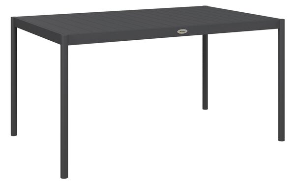 Outsunny Masă de Grădină cu Lamele, Dimensiuni 145x90 cm, Masă de Dining pentru 6 Persoane, Rectangulară, din Aluminiu și Oțel, pentru Curte, Terasă, Balcon și Exterior, Gri Închis | Aosom Romania