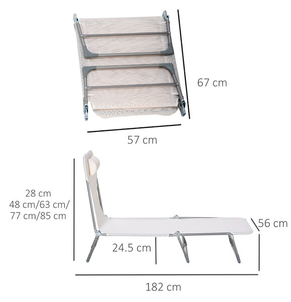 Outsunny Șezlong Pliabil cu Spătar Reglabil pe 5 Nivele și Pernă, Șezlong de Grădină cu Material Texteline, pentru Plajă, Piscină, Grădină, 182x56x28 cm, Crem | Aosom Romania