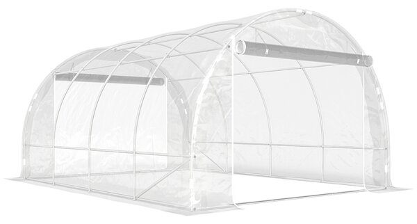 Outsunny Seră de Grădină Tip Tunel 3x4x2 m cu 2 Uși Rulabile, Seră pentru Grădină cu 4 Suporturi Diagonale, Cadru din Oțel și Acoperiș din PE, pentru Legume, Flori, Fructe, Anti-UV, Transparentă | Aosom Romania