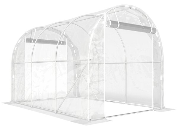 Outsunny Seră de Grădină Tip Tunel 2x3x2 m cu 2 Uși Rulabile, Seră pentru Legume, Flori și Fructe, cu 4 Bare Diagonale, Cadru din Oțel și Acoperiș PE, Transparentă | Aosom Romania