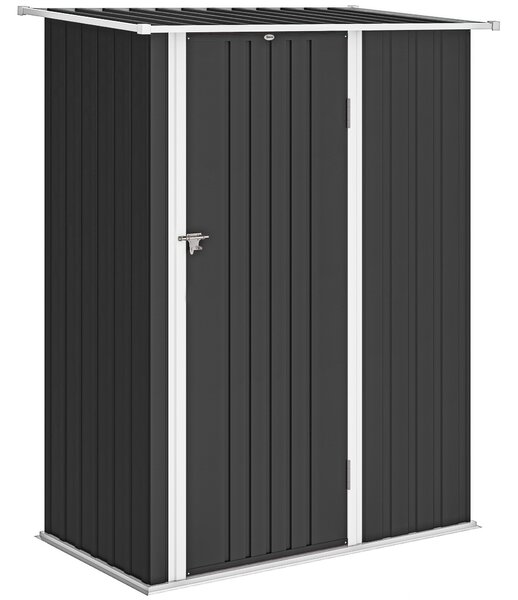 Outsunny Căsuță de Grădină 1.07m² din Oțel Zincat, Adăpost pentru Unelte cu Ușă Blocabilă, Acoperiș Înclinat, 142x86x189 cm, Gri Închis | Aosom Romania