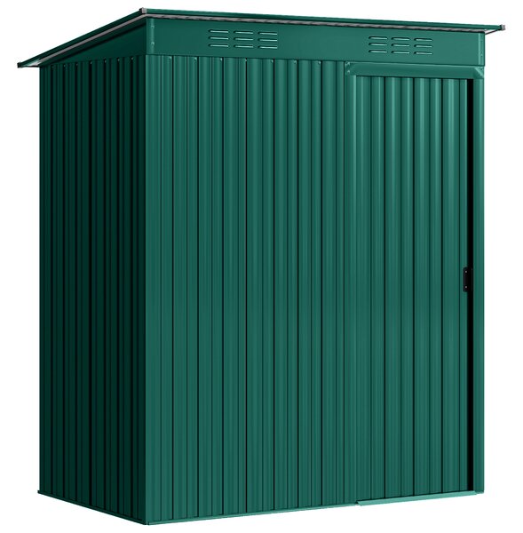 Outsunny Căsuță de Grădină 1.37m² din Metal, Montare Ușoară, Spațiu de Depozitare Unelte Grădină cu Ventilație, Ușă Culisantă, Acoperiș Înclinat și Mănuși, 159x106x181 cm, Verde | Aosom Romania