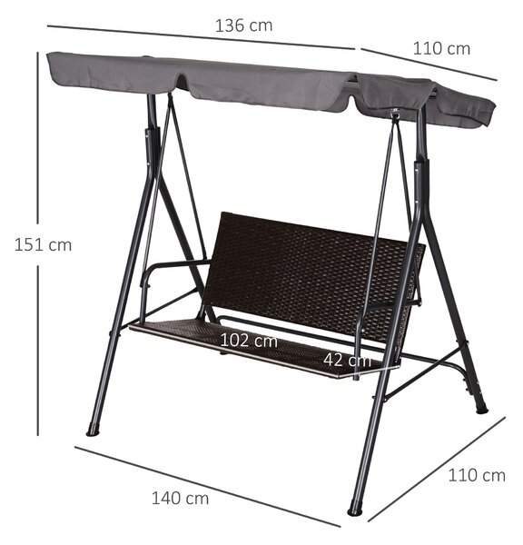 Outsunny Balansoar Hollywood, Balansoar de Grădină cu Baldachin, Acoperiș Reglabil, Negru + Maro + Gri | Aosom Romania