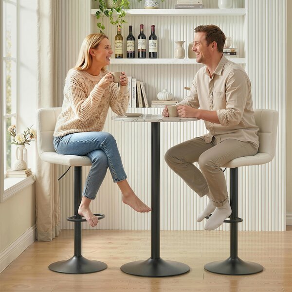 HOMCOM Set 2 Scaune de Bar din Piele PU cu Suport pentru Picioare, Scaune Rotative, Bucătărie, Crem | Aosom Romania