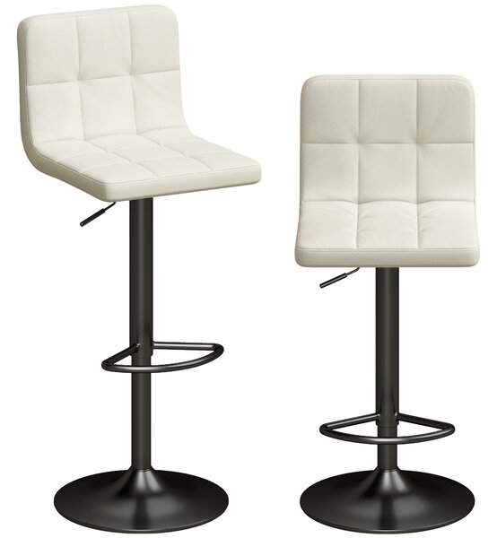 HOMCOM Set 2 Scaune de Bar din Piele PU cu Suport pentru Picioare, Scaune Rotative, Bucătărie, Crem | Aosom Romania