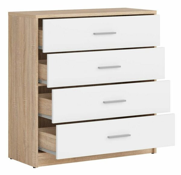 Comodă Novsore 101, Alb, Stejar Sonoma, PAL laminat, 84x80x34cm, 30.85 kg