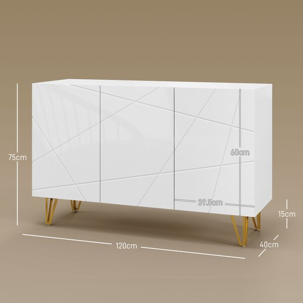 HOMCOM Dulap de Depozitare cu 2 Dulapuri și Raft Reglabil, din PAL și Metal, 120x40x75 cm, Alb și Auriu | Aosom Romania