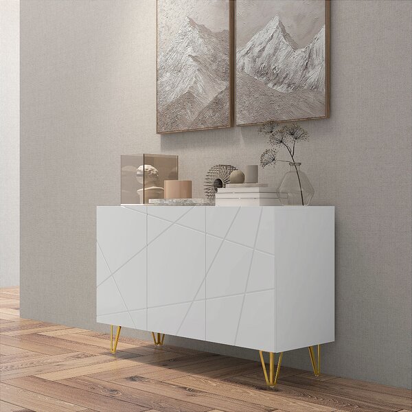 HOMCOM Dulap de Depozitare cu 2 Dulapuri și Raft Reglabil, din PAL și Metal, 120x40x75 cm, Alb și Auriu | Aosom Romania