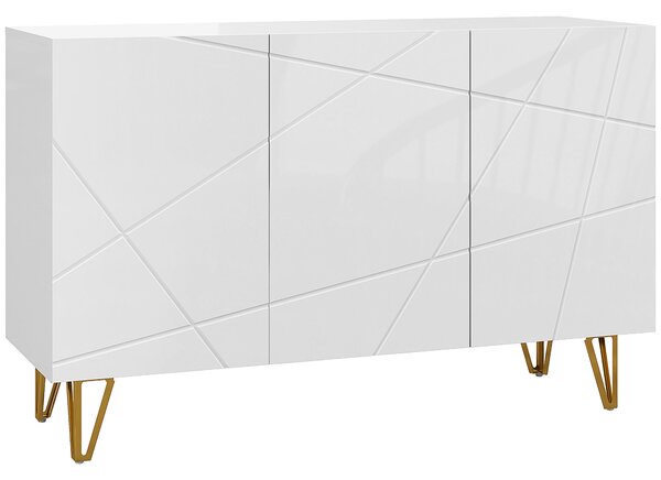 HOMCOM Dulap de Depozitare cu 2 Dulapuri și Raft Reglabil, din PAL și Metal, 120x40x75 cm, Alb și Auriu | Aosom Romania