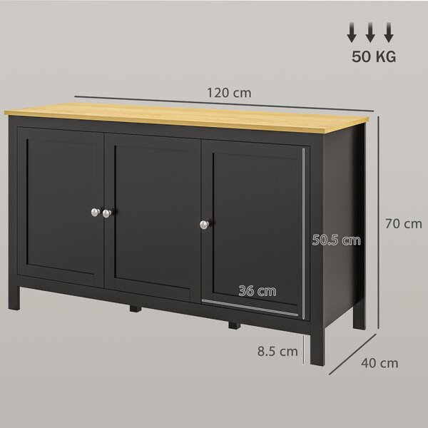 HOMCOM Dulap cu 2 Compartimente și 2 Rafturi Reglabile pe 3 Nivele, 120 x 40 x 70 cm, Negru și Lemn | Aosom Romania