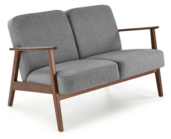 Canapea Houston 2144, Numărul de locuri: 2, Nuc închis, Gri, 120x77x77cm, 24.5 kg, Tapiterie, Picioare: Lemn, Lemn: Fag