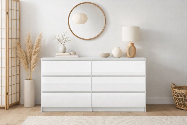 SIMPLE Komoda 120 6S biały/biały połysk