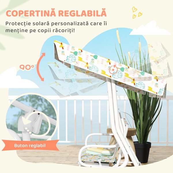 AIYAPLAY Leagăn pentru Copii cu Copertină Reglabilă și Centură de Siguranță, 120x112x75 cm, Alb | Aosom Romania