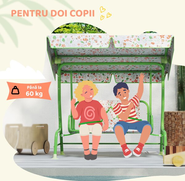 AIYAPLAY Leagăn pentru Copii cu Copertină Reglabilă și Centură de Siguranță, 120x112x75 cm, Verde | Aosom Romania