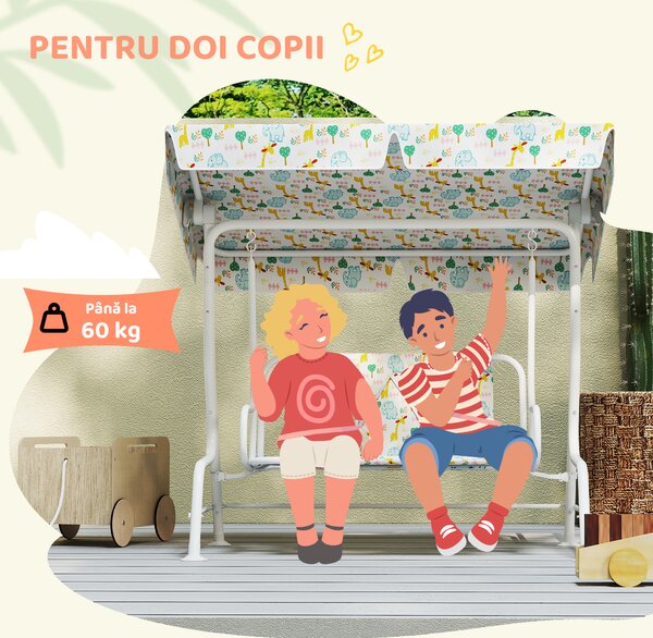 AIYAPLAY Leagăn pentru Copii cu Copertină Reglabilă și Centură de Siguranță, 120x112x75 cm, Alb | Aosom Romania