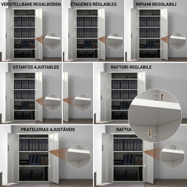 HOMCOM Dulap de Depozitare pentru Birou cu 5 Niveluri, Dulap Metalic cu 2 Uși și 4 Rafturi Reglabile, 80x40x180 cm, Alb