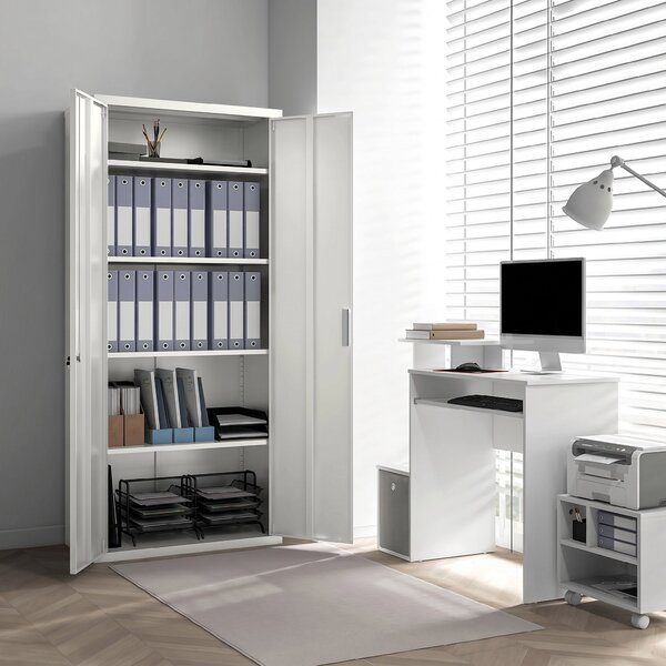 HOMCOM Dulap de Depozitare pentru Birou cu 5 Niveluri, Dulap Metalic cu 2 Uși și 4 Rafturi Reglabile, 80x40x180 cm, Alb