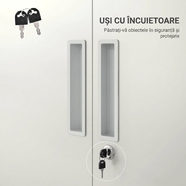 HOMCOM Dulap de Depozitare pentru Birou cu 5 Niveluri, Dulap Metalic cu 2 Uși și 4 Rafturi Reglabile, 80x40x180 cm, Alb