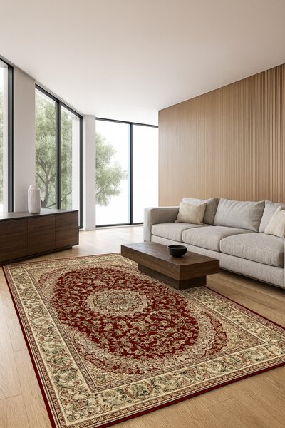 Covor Living Dormitor, Model Lotos 1555 210, Dreptunghiular, Grena Dreptunghi, Grena, 80x150