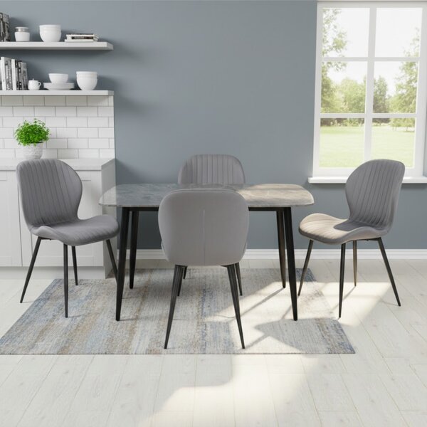 Set Masă fixă Atlas Marble Gri cu 4 Scaune Opal Gri