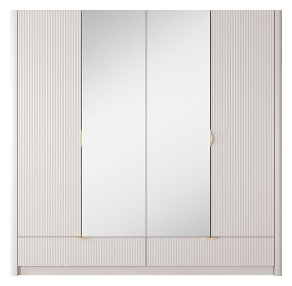 Dulap cu 4 uși și 2 sertare Lante, bej/auriu (213 cm)