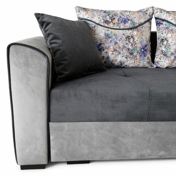 Coltar Lori, 4 locuri, cu 2 lazi de depozitare, catifea, 260x95x80 cm, culoare gri inchis cu gri deschis Dreapta, catifea, Gri Inchis + Gri Deschis