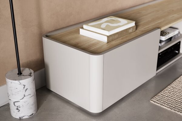 Comodă TV cu sertar Elivo 220 cm - cașmir / stejar uleiat