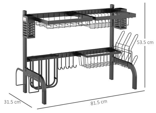 HOMCOM Uscător de Vase de Tip Stand Modular cu 2 Nivele 65x31.5x52.5 cm Negru | Aosom Romania